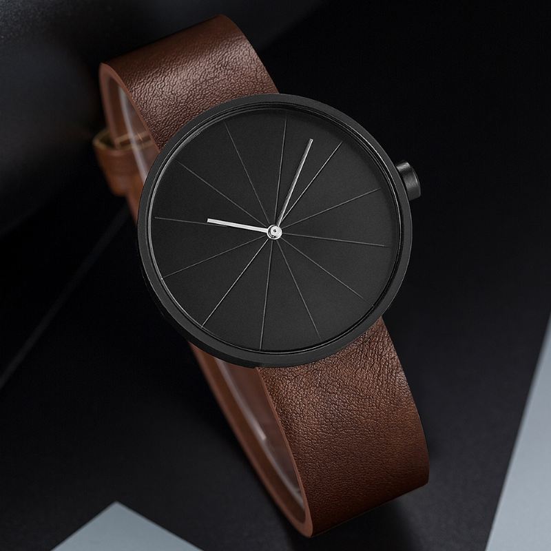 Pladespilleren Simple Art Dial Læderrem Mænd Casual Quartz Watch