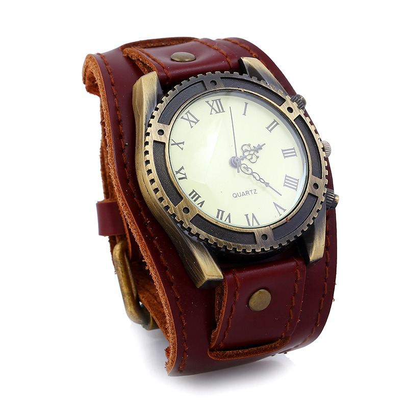 Retro Punk Style Læder Bands Mænd Mode Pointer Quartz Watch