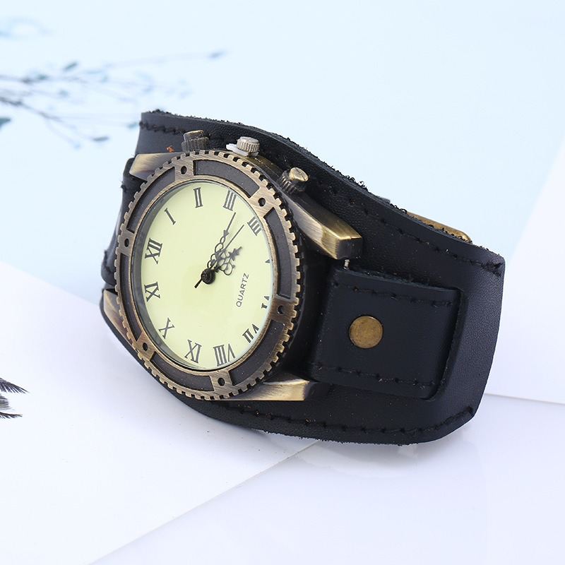 Retro Punk Style Læder Bands Mænd Mode Pointer Quartz Watch