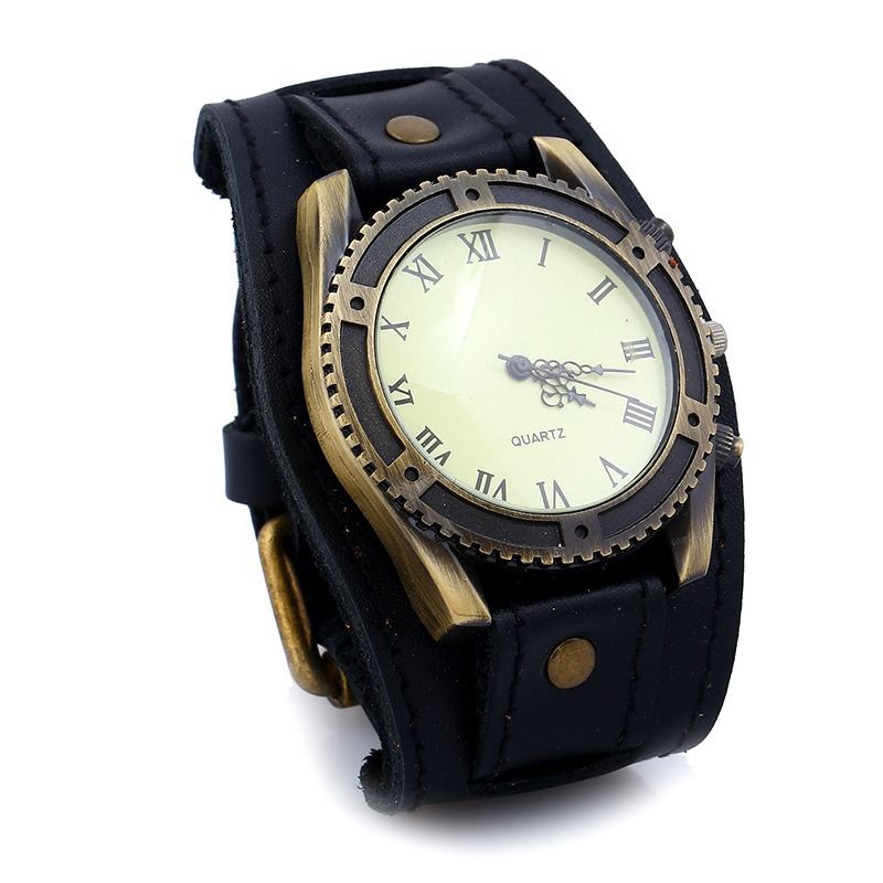 Retro Punk Style Læder Bands Mænd Mode Pointer Quartz Watch