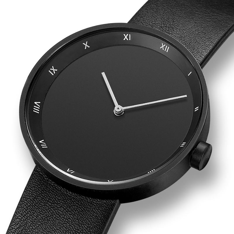 Simple Big Dial Pu Læder Band Vandtæt Herre Quartz Watch