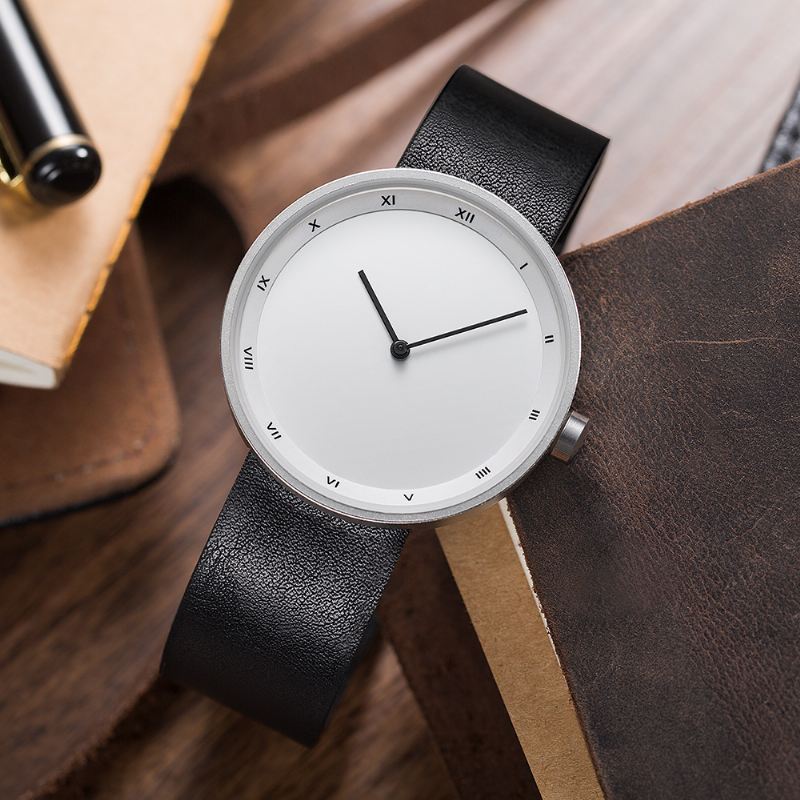 Simple Big Dial Pu Læder Band Vandtæt Herre Quartz Watch