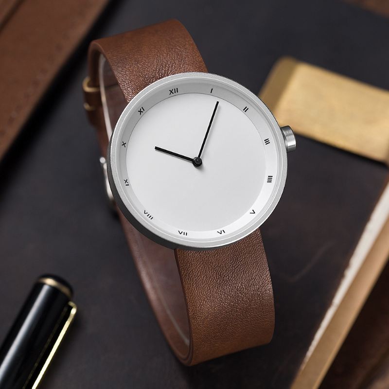 Simple Big Dial Pu Læder Band Vandtæt Herre Quartz Watch