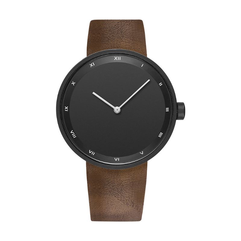 Simple Big Dial Pu Læder Band Vandtæt Herre Quartz Watch