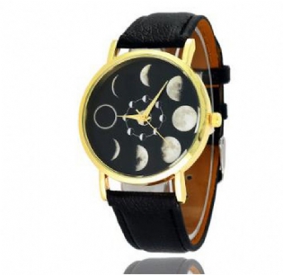 Solar Moon Phase Lunar Eclipse Unisex Watch Læderrem Quartz Watch Til Kvinder Mænd