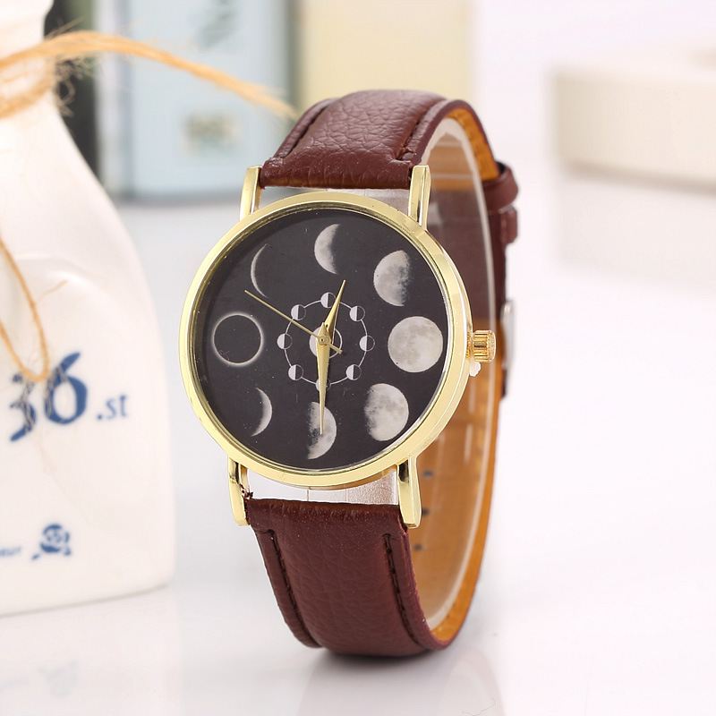 Solar Moon Phase Lunar Eclipse Unisex Watch Læderrem Quartz Watch Til Kvinder Mænd