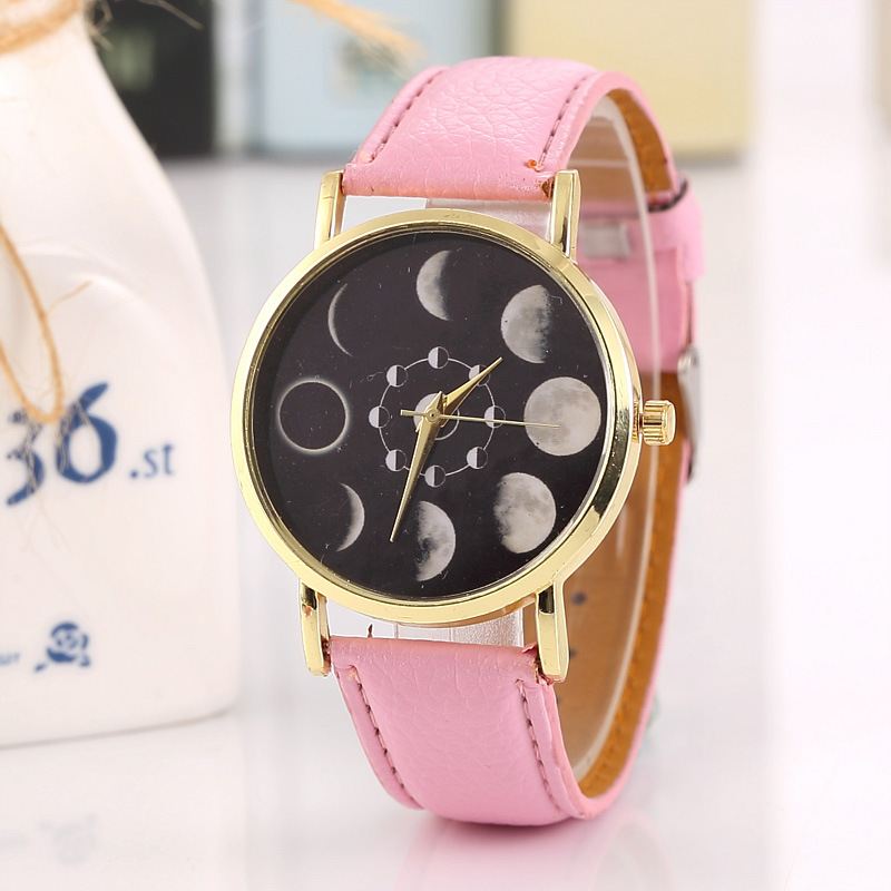 Solar Moon Phase Lunar Eclipse Unisex Watch Læderrem Quartz Watch Til Kvinder Mænd