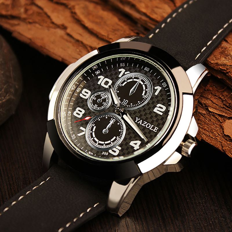 Sport Casual Lysende Display Pu Læder Band Vandtæt Herre Quartz Watch