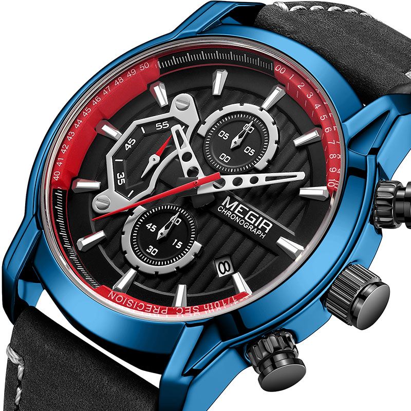 Sport Herreur Vandtæt Lysende Dato Display Chronograph Læderrem Quartz Watch