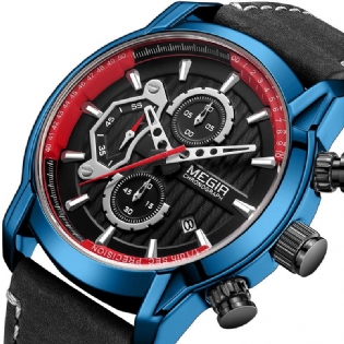 Sport Herreur Vandtæt Lysende Dato Display Chronograph Læderrem Quartz Watch