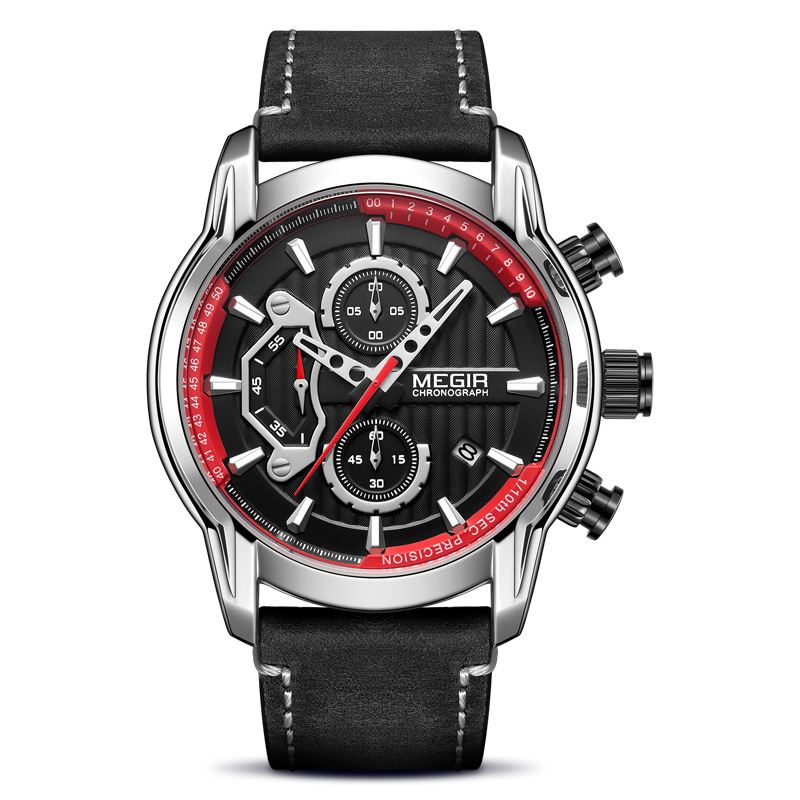 Sport Herreur Vandtæt Lysende Dato Display Chronograph Læderrem Quartz Watch