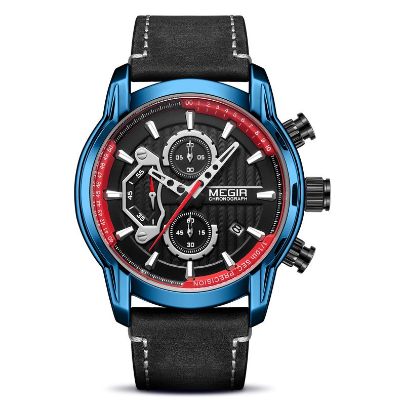 Sport Herreur Vandtæt Lysende Dato Display Chronograph Læderrem Quartz Watch