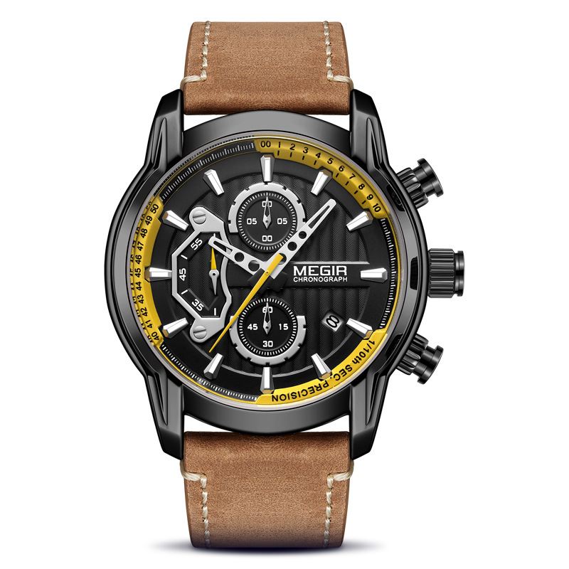 Sport Herreur Vandtæt Lysende Dato Display Chronograph Læderrem Quartz Watch