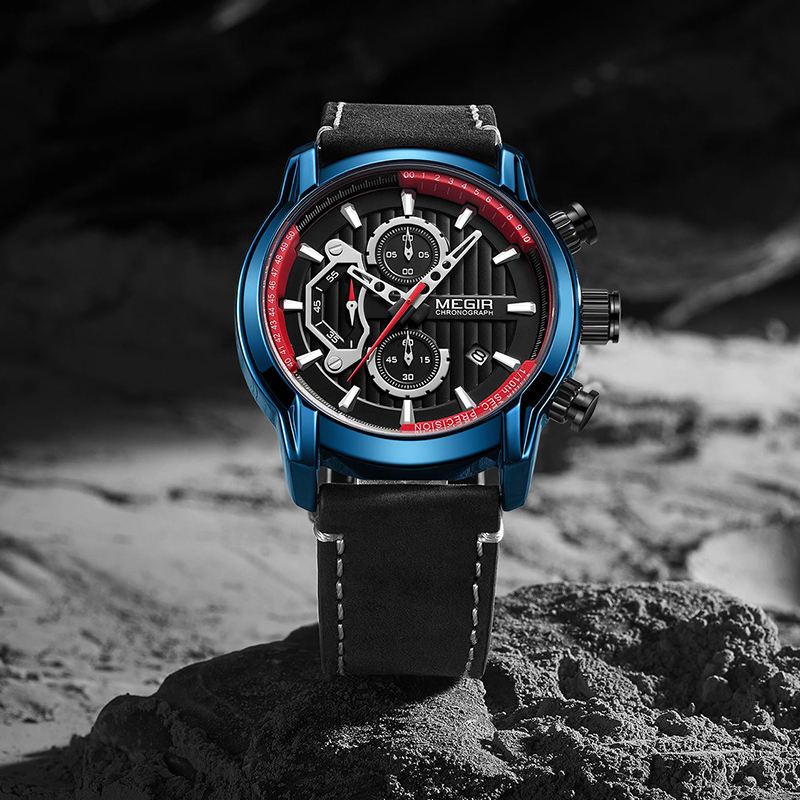 Sport Herreur Vandtæt Lysende Dato Display Chronograph Læderrem Quartz Watch