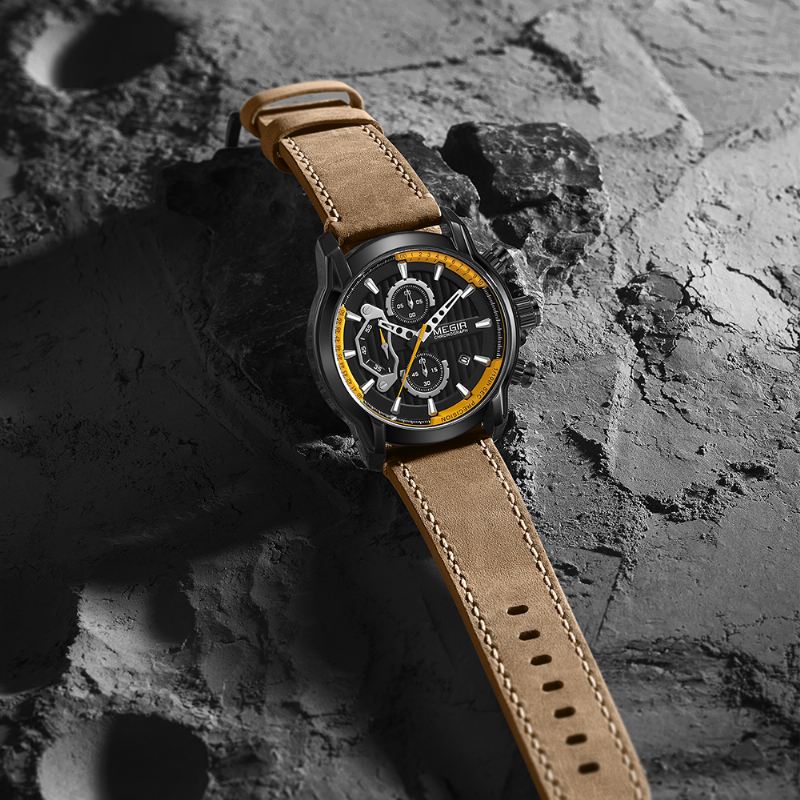 Sport Herreur Vandtæt Lysende Dato Display Chronograph Læderrem Quartz Watch