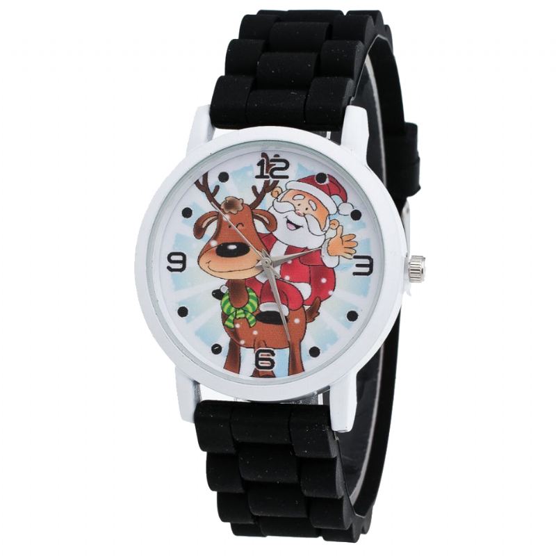 Tegneserie Julemand Og Rensdyr Mønster Silikone Rem Watch Cute Kid Watch Mode Børn Quartz Watch