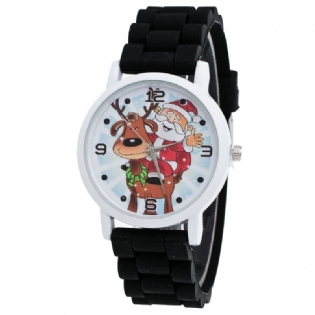 Tegneserie Julemand Og Rensdyr Mønster Silikone Rem Watch Cute Kid Watch Mode Børn Quartz Watch