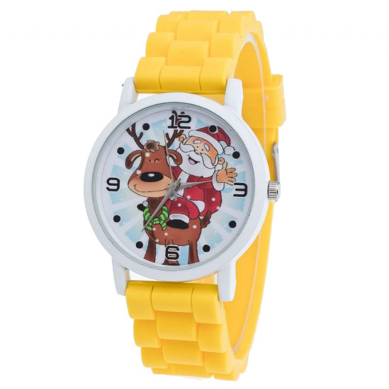 Tegneserie Julemand Og Rensdyr Mønster Silikone Rem Watch Cute Kid Watch Mode Børn Quartz Watch