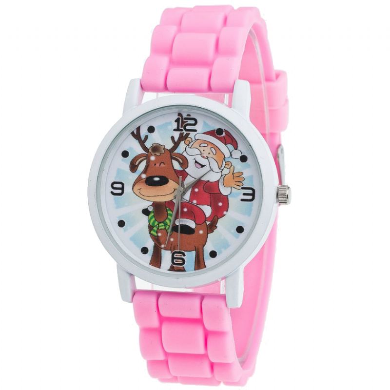 Tegneserie Julemand Og Rensdyr Mønster Silikone Rem Watch Cute Kid Watch Mode Børn Quartz Watch