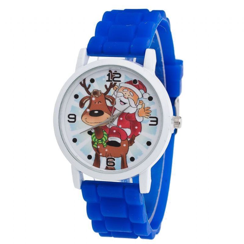 Tegneserie Julemand Og Rensdyr Mønster Silikone Rem Watch Cute Kid Watch Mode Børn Quartz Watch