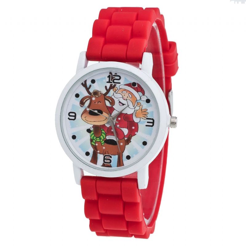 Tegneserie Julemand Og Rensdyr Mønster Silikone Rem Watch Cute Kid Watch Mode Børn Quartz Watch