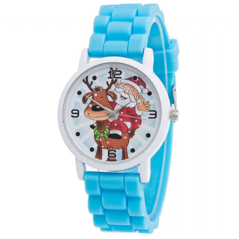 Tegneserie Julemand Og Rensdyr Mønster Silikone Rem Watch Cute Kid Watch Mode Børn Quartz Watch