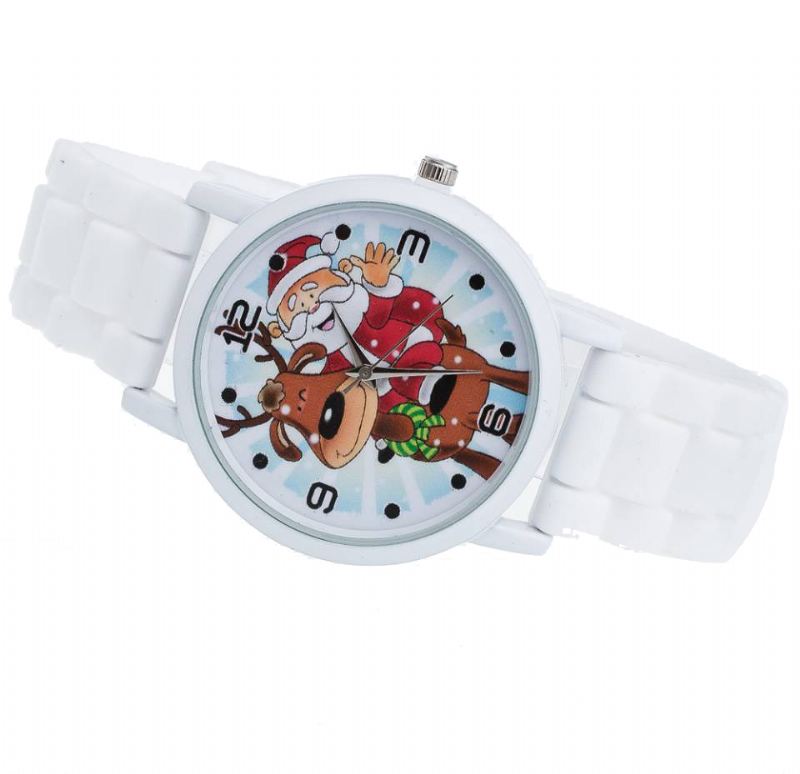 Tegneserie Julemand Og Rensdyr Mønster Silikone Rem Watch Cute Kid Watch Mode Børn Quartz Watch