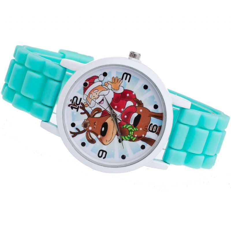 Tegneserie Julemand Og Rensdyr Mønster Silikone Rem Watch Cute Kid Watch Mode Børn Quartz Watch