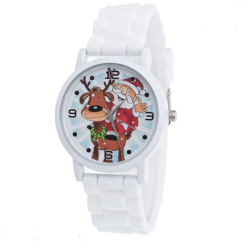 Tegneserie Julemand Og Rensdyr Mønster Silikone Rem Watch Cute Kid Watch Mode Børn Quartz Watch