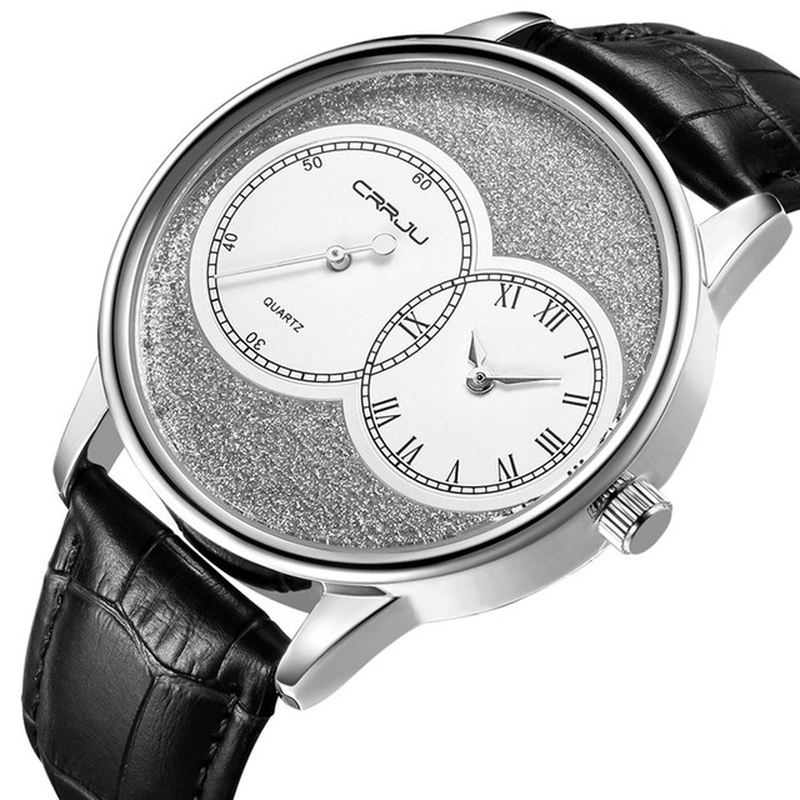 To Dial Display Mænd Armbåndsur Casual Style Læderrem Quartz Watch