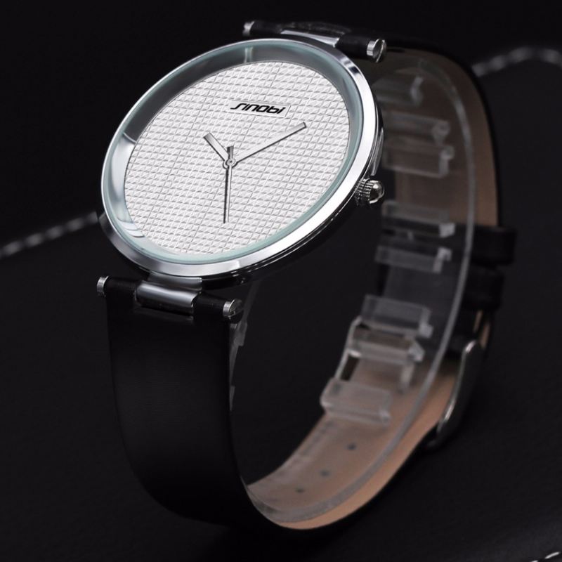 Ultratyndt Unisex Armbåndsur Ægte Læderrem Casual Style Quartz Watch