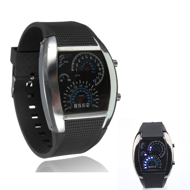 Unisex Mode Square Silikone Gummibånd Dot Led Quartz Watch