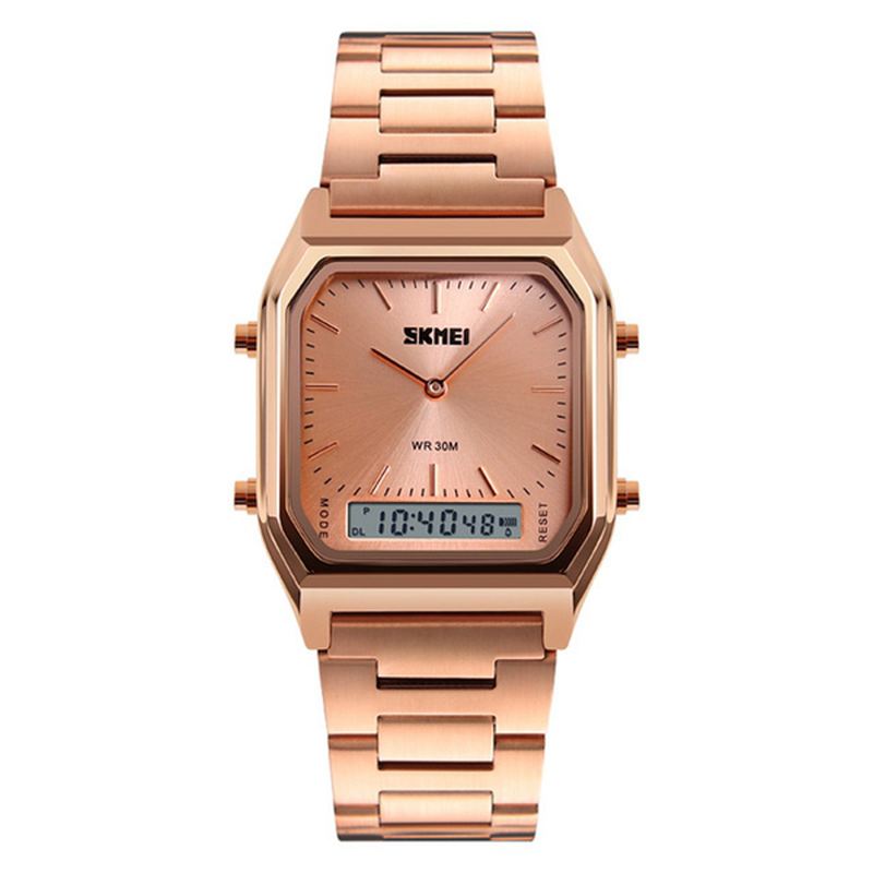 Urkasse 30m Vandtæt Lysende Business Klassisk Quartz Digital Dual Display Watch