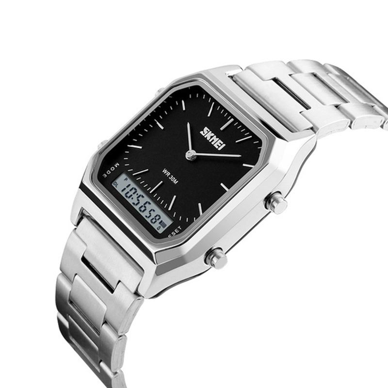 Urkasse 30m Vandtæt Lysende Business Klassisk Quartz Digital Dual Display Watch