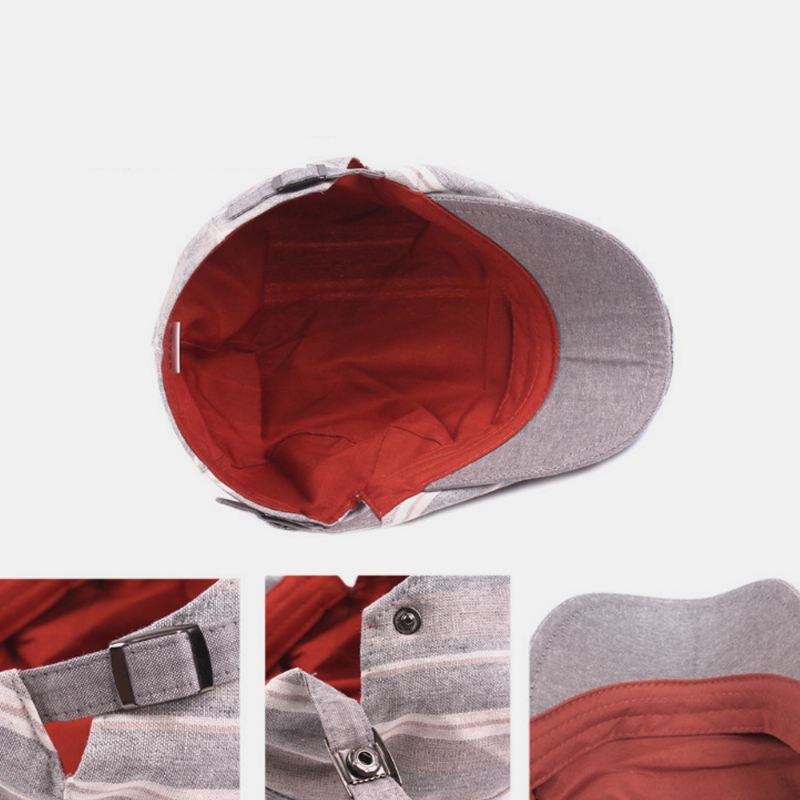 Bomuld Linned Baret Caps Casual Fremad Hat Farverig Stribet Solhat