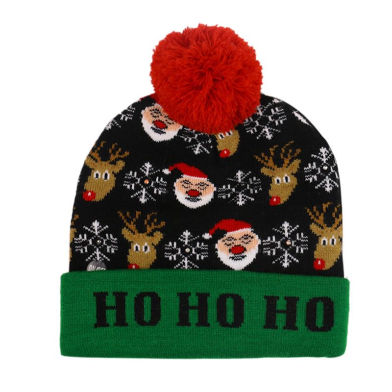 Christmas Snowman Elk Juletræ Cuffed Ball Strik Hat