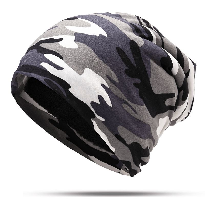 Herre Camouflage Winter Plus Velvet Warm Slouchy Beanie Hat Casual Plus Størrelse Øreværn Skull Cap