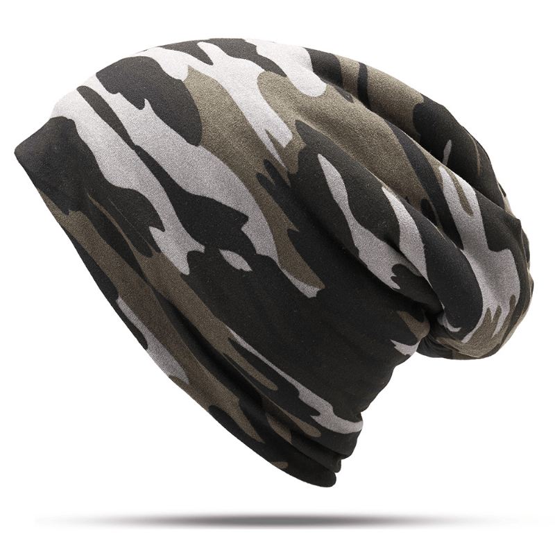 Herre Camouflage Winter Plus Velvet Warm Slouchy Beanie Hat Casual Plus Størrelse Øreværn Skull Cap