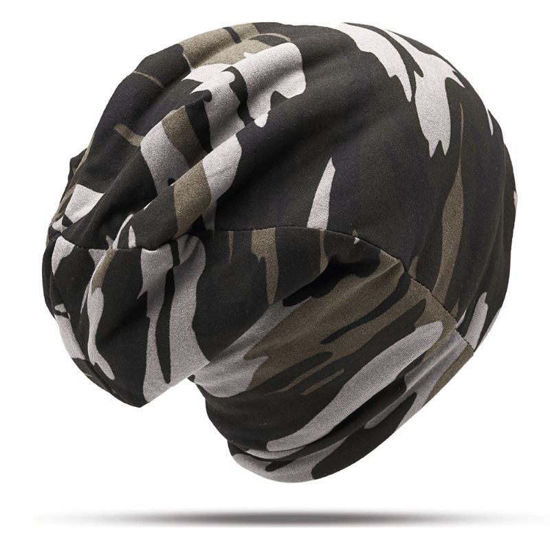 Herre Camouflage Winter Plus Velvet Warm Slouchy Beanie Hat Casual Plus Størrelse Øreværn Skull Cap