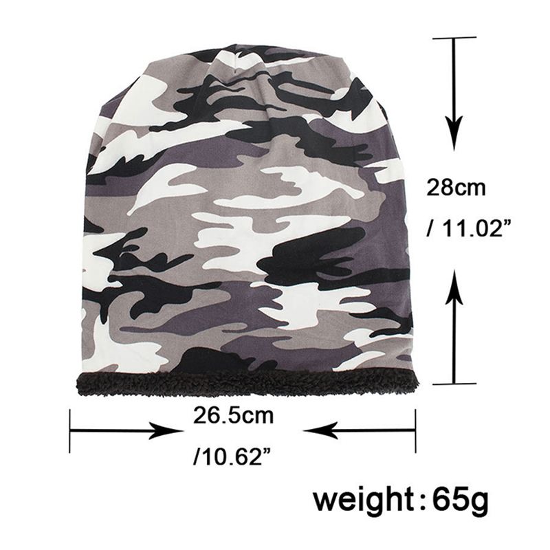 Herre Camouflage Winter Plus Velvet Warm Slouchy Beanie Hat Casual Plus Størrelse Øreværn Skull Cap