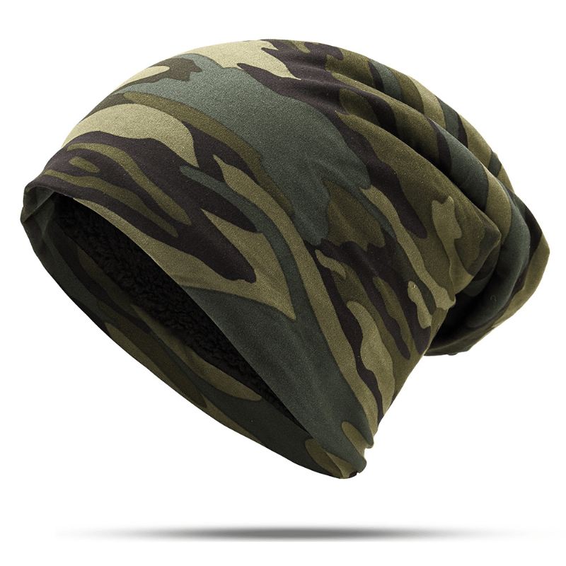 Herre Camouflage Winter Plus Velvet Warm Slouchy Beanie Hat Casual Plus Størrelse Øreværn Skull Cap