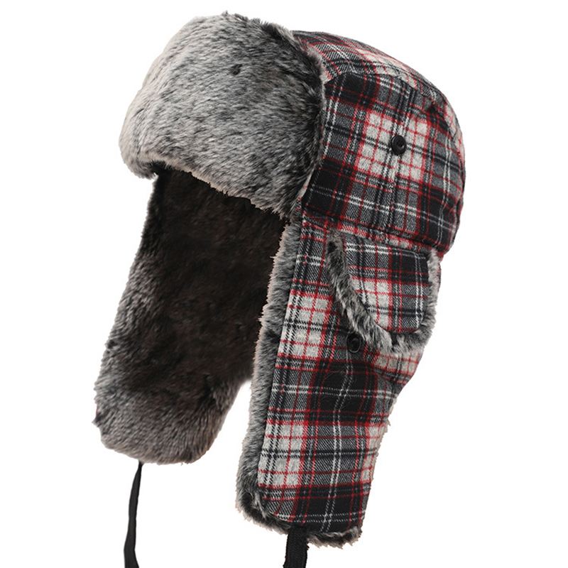 Herre Dame Plaid Plus Fløjl Øreklokker Ushanka Trapper Hat