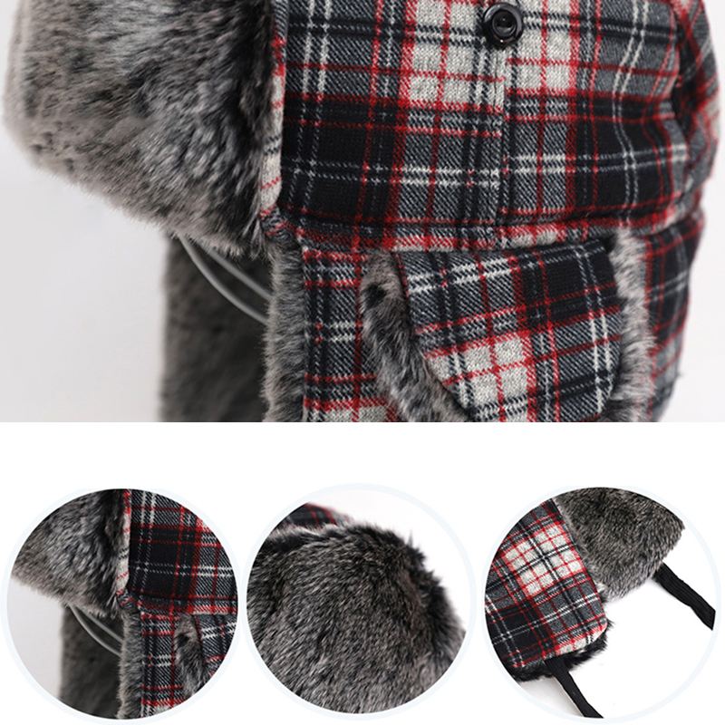 Herre Dame Plaid Plus Fløjl Øreklokker Ushanka Trapper Hat