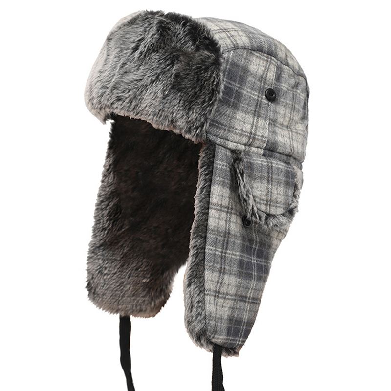 Herre Dame Plaid Plus Fløjl Øreklokker Ushanka Trapper Hat