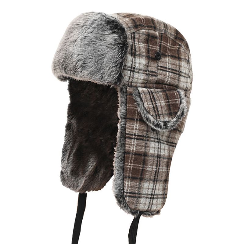 Herre Dame Plaid Plus Fløjl Øreklokker Ushanka Trapper Hat