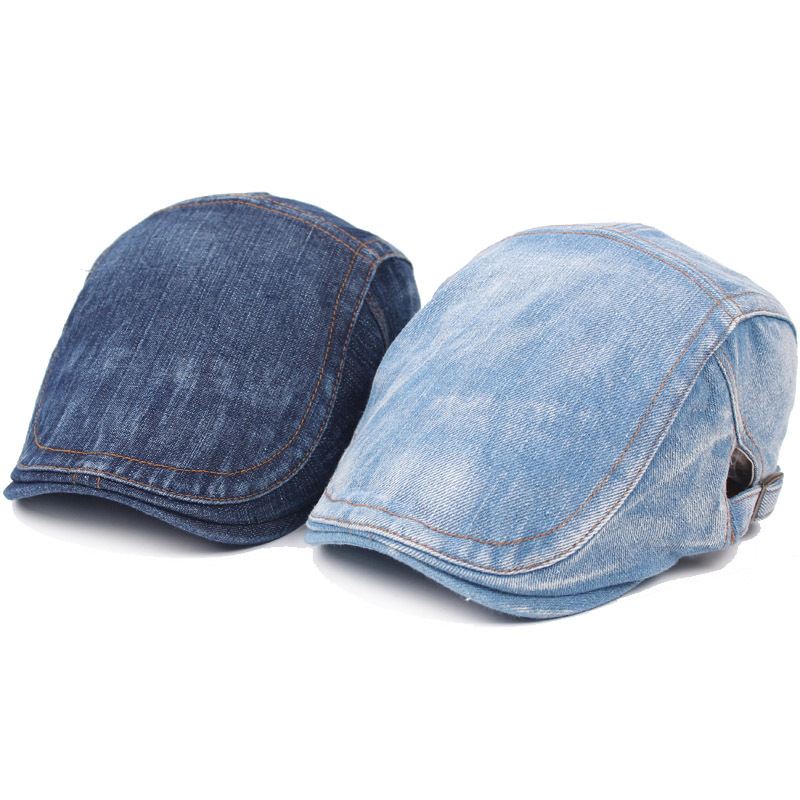 Herre Dame Washed Denim Justerbar Solid Painter Baret Hat