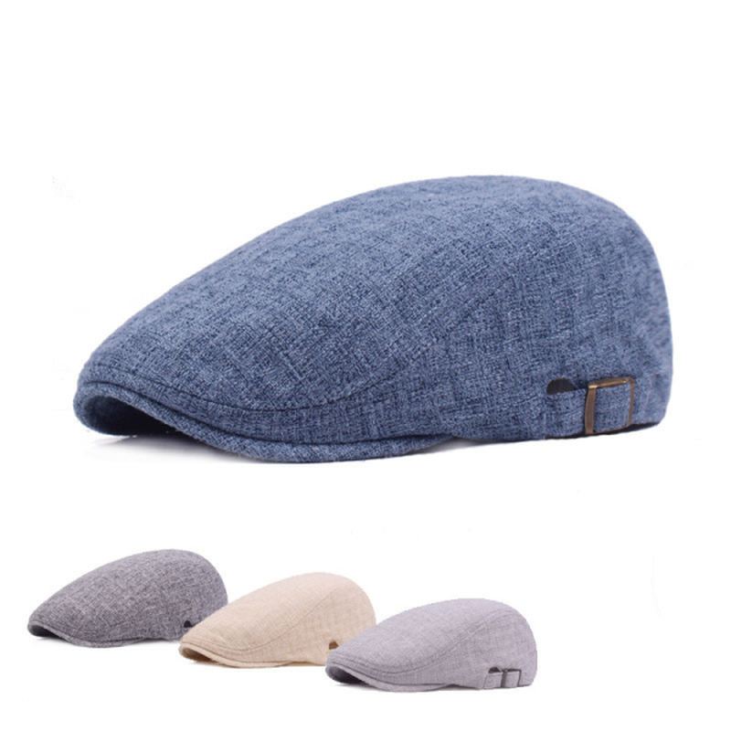 Herre Linned Solid Baret Caps Casual Newsboy Forward Hat Gorras