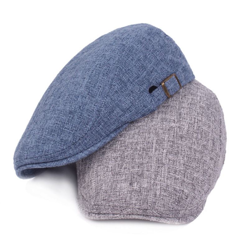 Herre Linned Solid Baret Caps Casual Newsboy Forward Hat Gorras