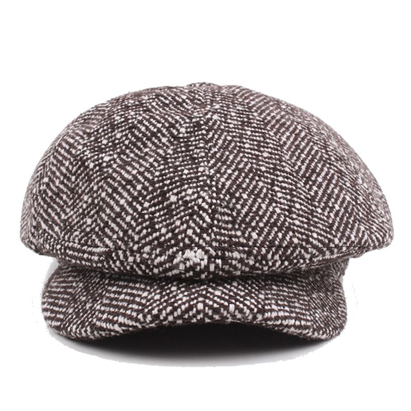 Herre Unisex Vintage Bomuld Octagonal Cap Winter Stripe Gentleman Newsboy Baskerhat