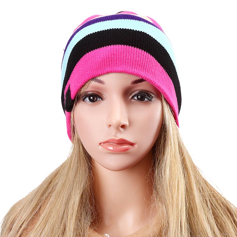 Kvinder Beanies Stribede Regnbuefarver Hue Bomuld Strikkede Huer Blød Beanie Gorro Cap